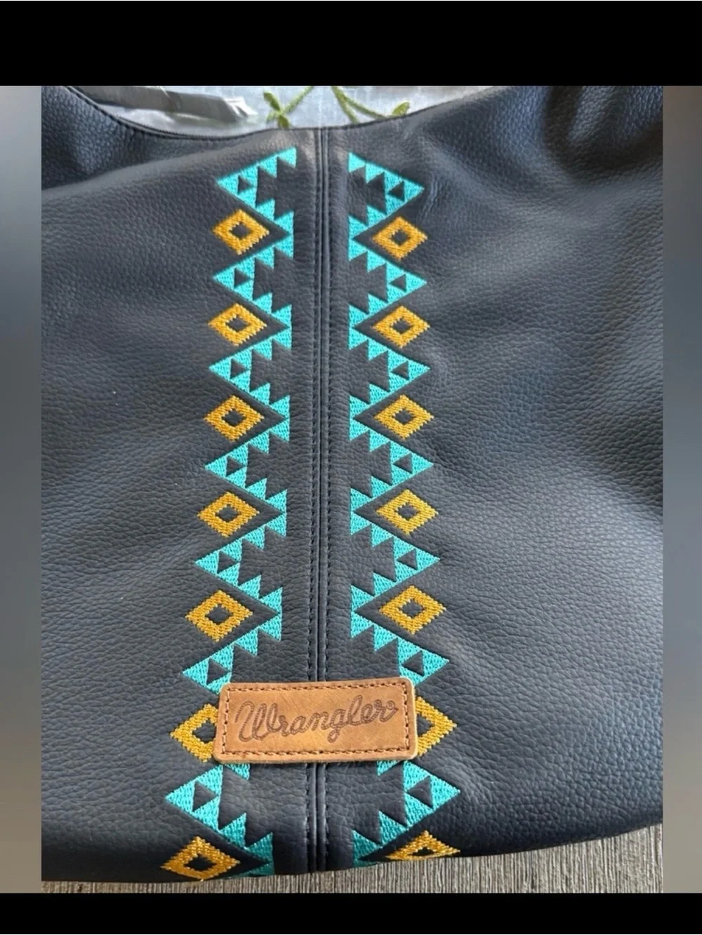 Black Hobo Bag with Turquoise & Yellow Aztec Pattern